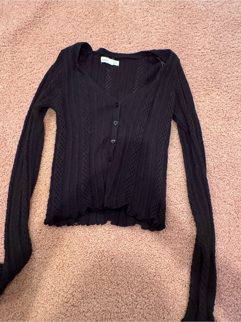 Aeropostale Black Button-Up Open-Knit Cardigan